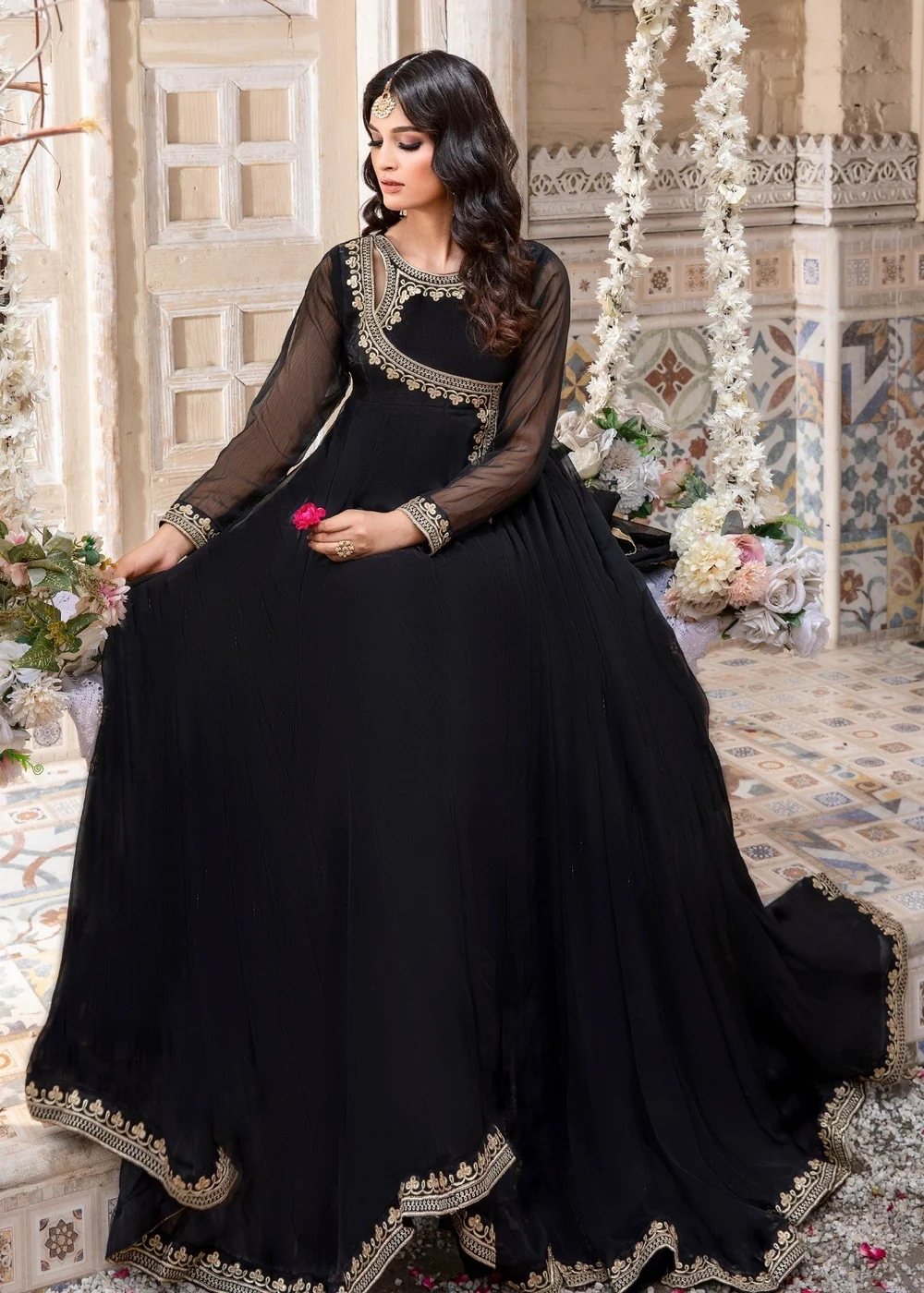 Black Embroidered Angrakha Suit - image 3