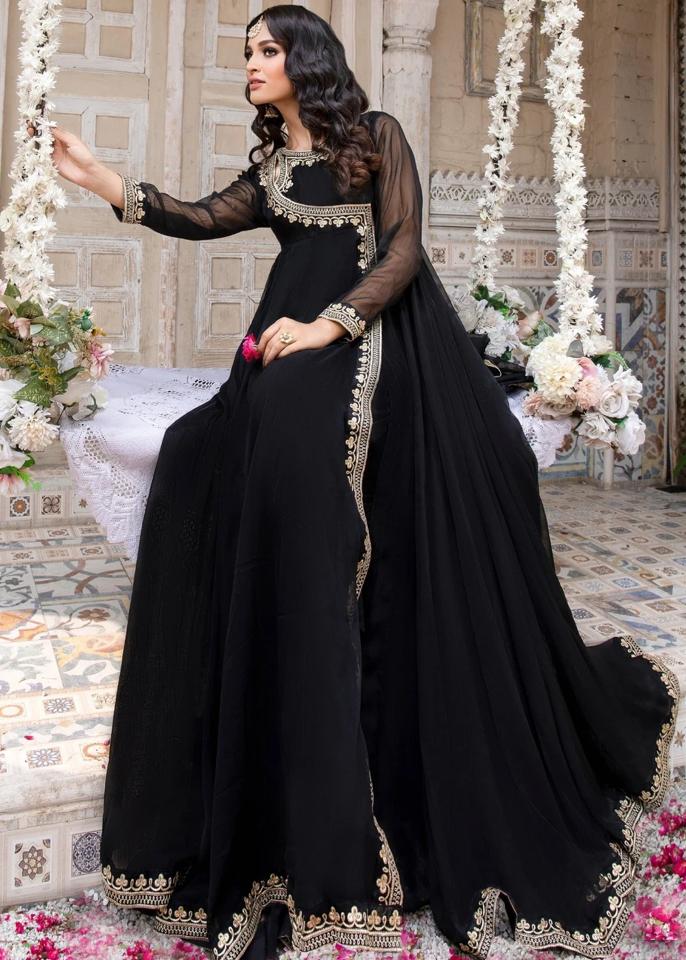 Black Embroidered Angrakha Suit - image 5