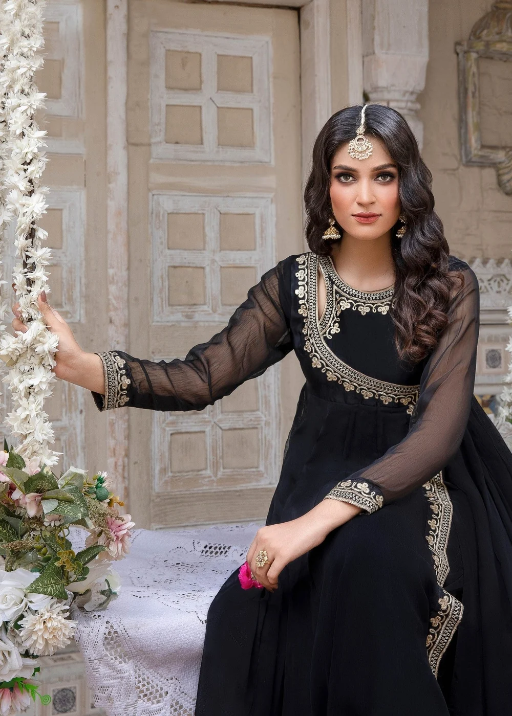 Black Embroidered Angrakha Suit - image 2