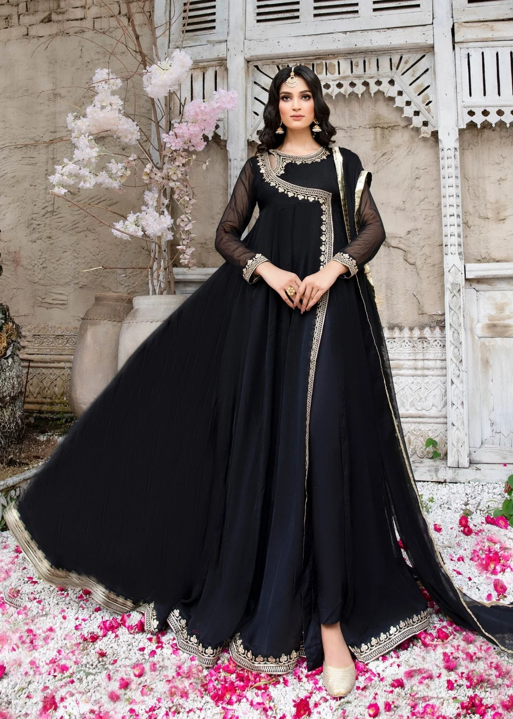 Black Embroidered Angrakha Suit - image 6