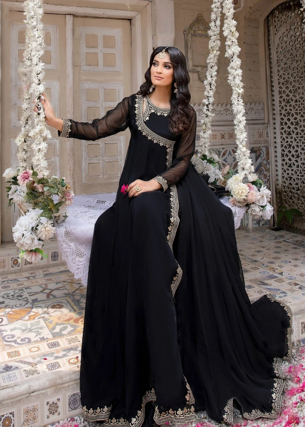 Black Embroidered Angrakha Suit - image 7