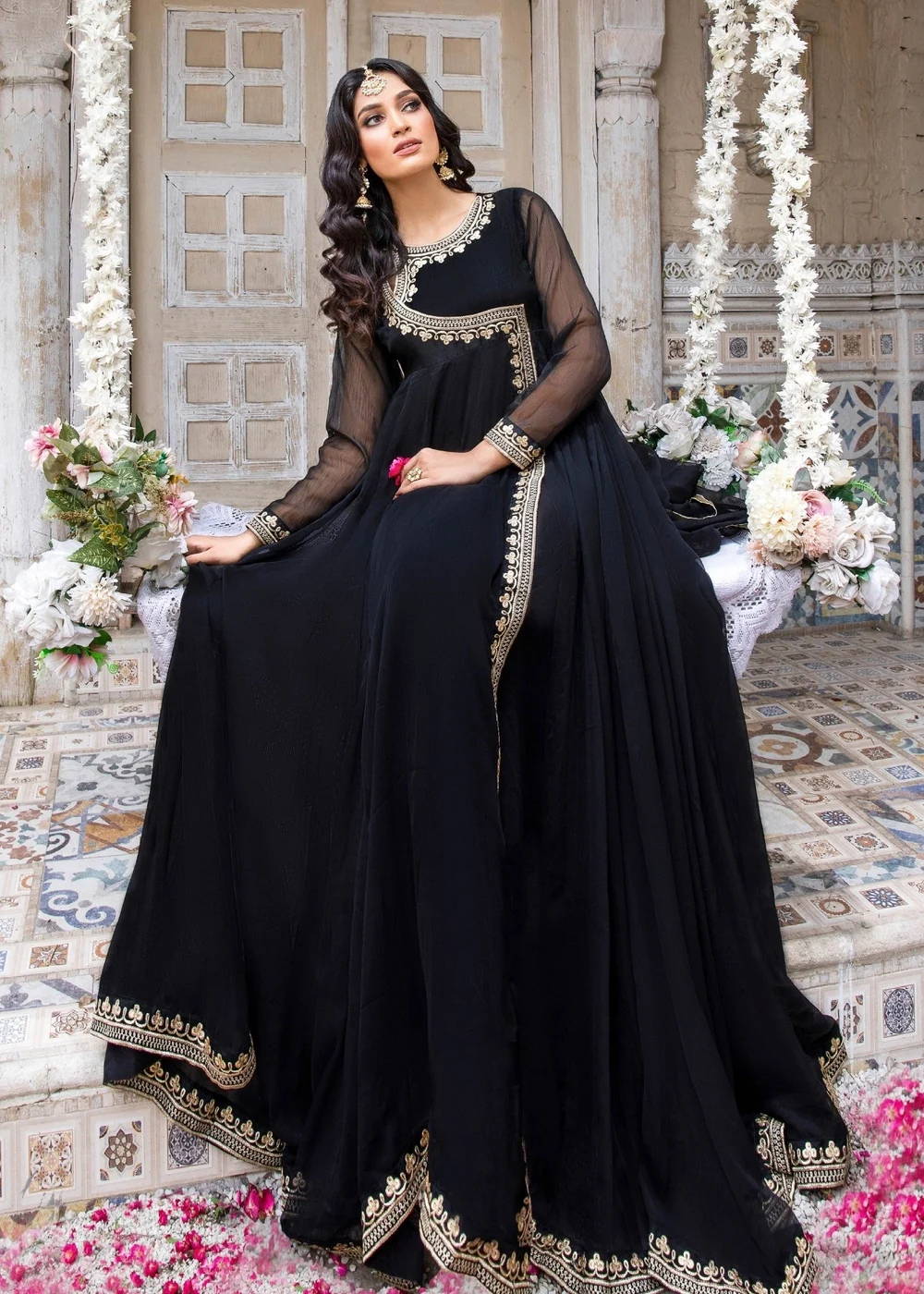 Black Embroidered Angrakha Suit - image 9